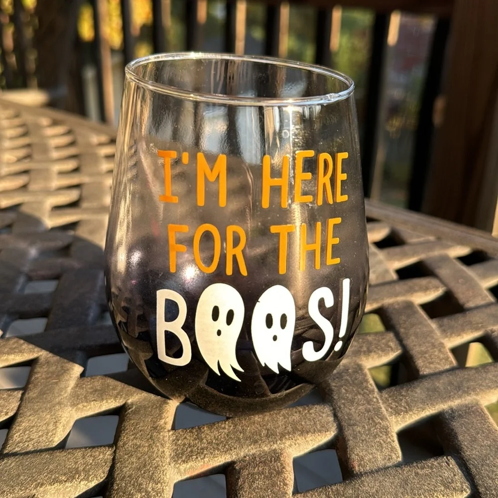 NEW Halloween stemless wine glass “I’m Here for the Boos!”